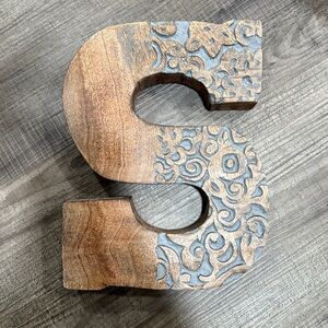Wooden Decorative Letter S with Carved Design